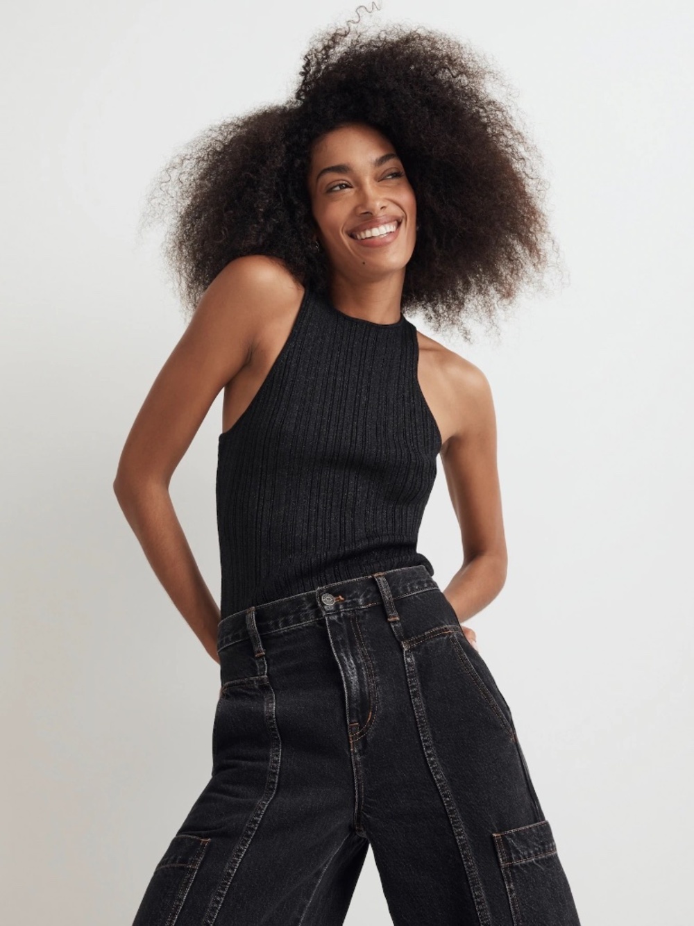 NWT Madewell Ribbed Knit Tank Top Black Sleeveless Stretch Top Size Small